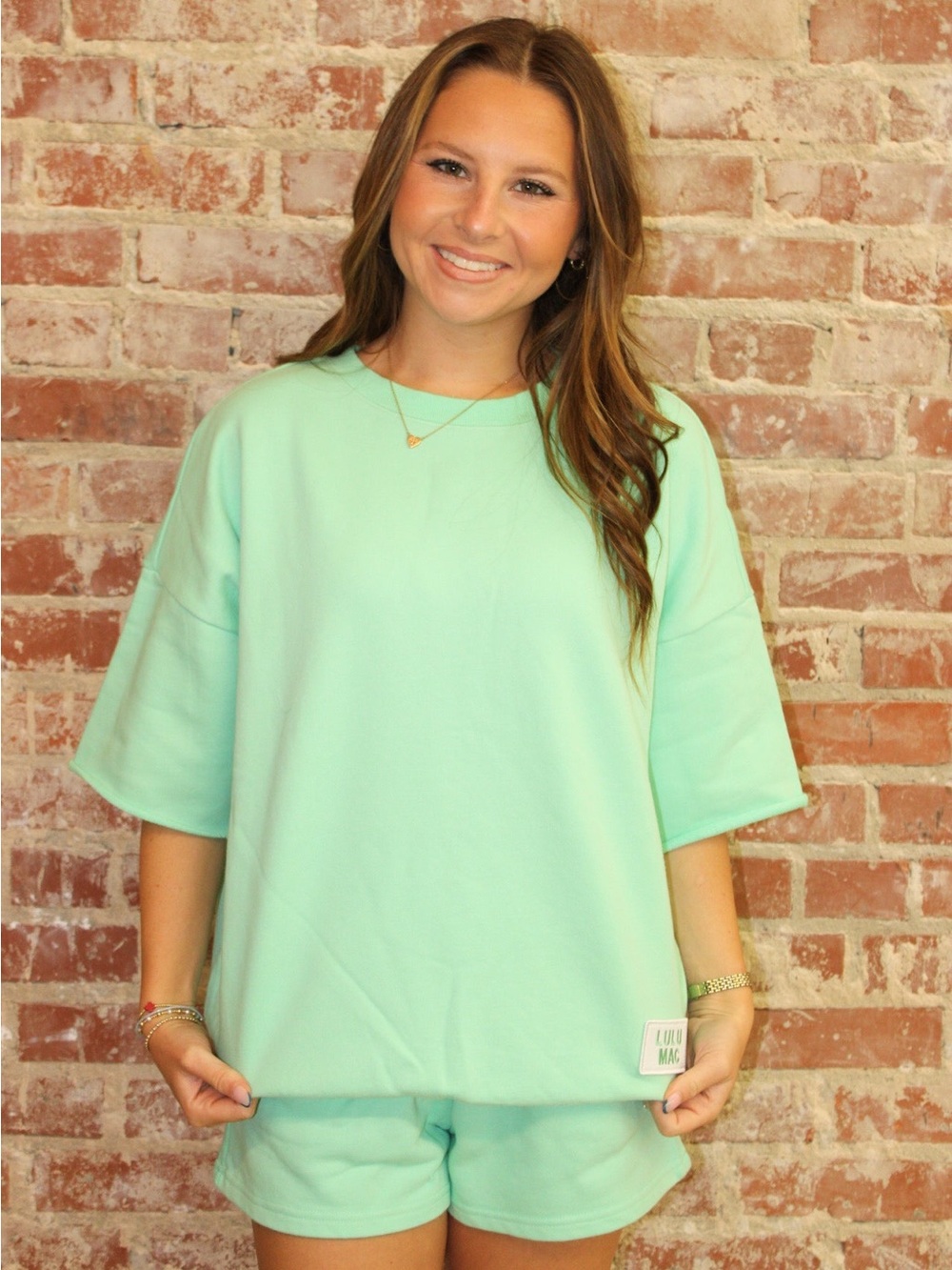 LULU MAC SHORT SLEEVE TERRY CLOTH TOP-SEAFOAM